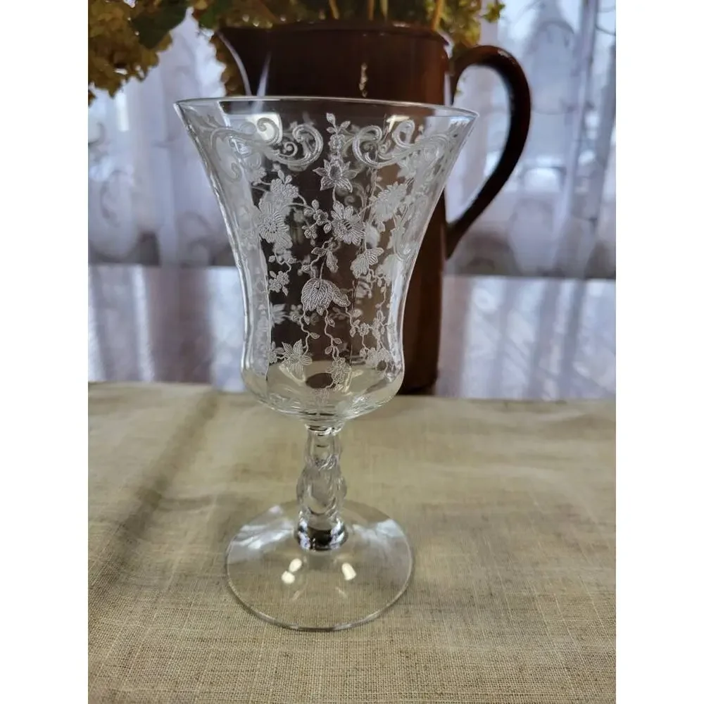 Vintage Cambridge Chantilly Low Water Goblet, Crystal Etched, Clear 6-1/2